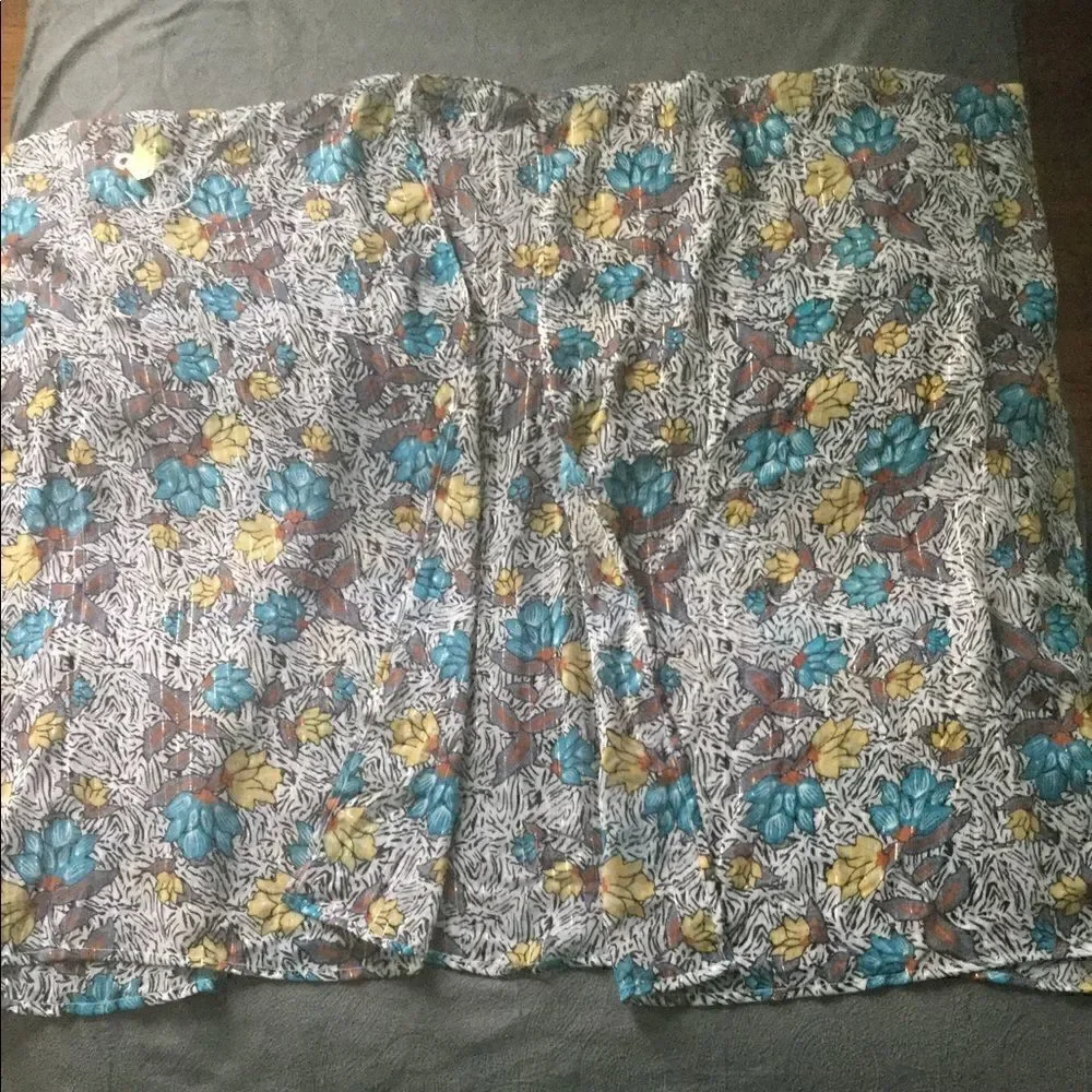 NWT L floral multicolor metallic Gold open kimono chiffon